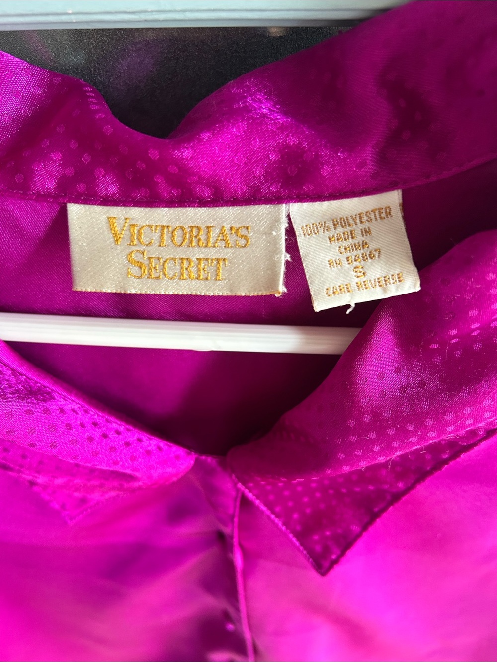 Vintage Victoria's Secret Gold Label Satin Pajama Set Polka Dot Vivid Magenta S - Picture 6 of 9